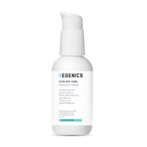A bottle of egenics anti - aging serum on a white background.